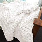 Chunky Knit Throw Blanket Chenille Yarn Soft Cozy Bulky Knitted Blanket for Sofa Bed Chair Large Hand Made Boho Home Decor White 32x40 - Image 3