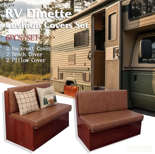 Tiamon RV Dinette Cushion Covers Set - 6 Pcs Camping Theme Cushion Slipcovers for Camper Car Bench Seat Replacement, 2 Pillowcase, 2 Backrest, 2 Bench Cover(Faux Leather,Brown Bear) - Image 5