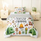 Erosebridal Forest Themed Camping Toddler Size Comforter Set, RV Bunk Camper Outdoor Kids Bedding Set for Girls Boys, Woodland Farmhouse Bear 2-Piece Bed Sets, Travel Trailers Room Decor by Erosebridal