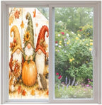 Window Privacy Film Frosted, Fall Pumpkins Non-Adhesive Static Cling Window Tint, Thanksgiving Autumn Gnomes Maple Leaves Insulated Windows Frosted Films for Living Room, 35.4 x 78.7 Inches by Unknown
