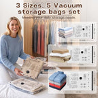 15PC Bag Flat Travel Vacuum Bags with Pump, Vacuum Storage Bags for Clothes - Image 2