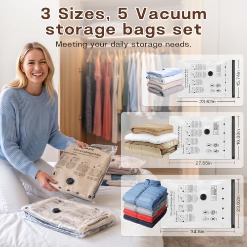 15PC Bag Flat Travel Vacuum Bags with Pump, Vacuum Storage Bags for Clothes - Image 2