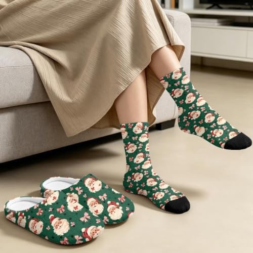 Jeiento Winter Fuzzy Slipper and Crew Socks for Women,Adult Slip-on Close Toe House Slipper,Flat Comfort home Slides - Image 3