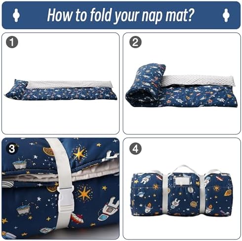 Bunnikins & Clover Toddler Nap Mat with Removable Pillow, Nap Mats for Preschool, Easy Clean Toddler Nap Pad for Kindergarten, Kids Sleeping Bag for Travel Camping - Image 2