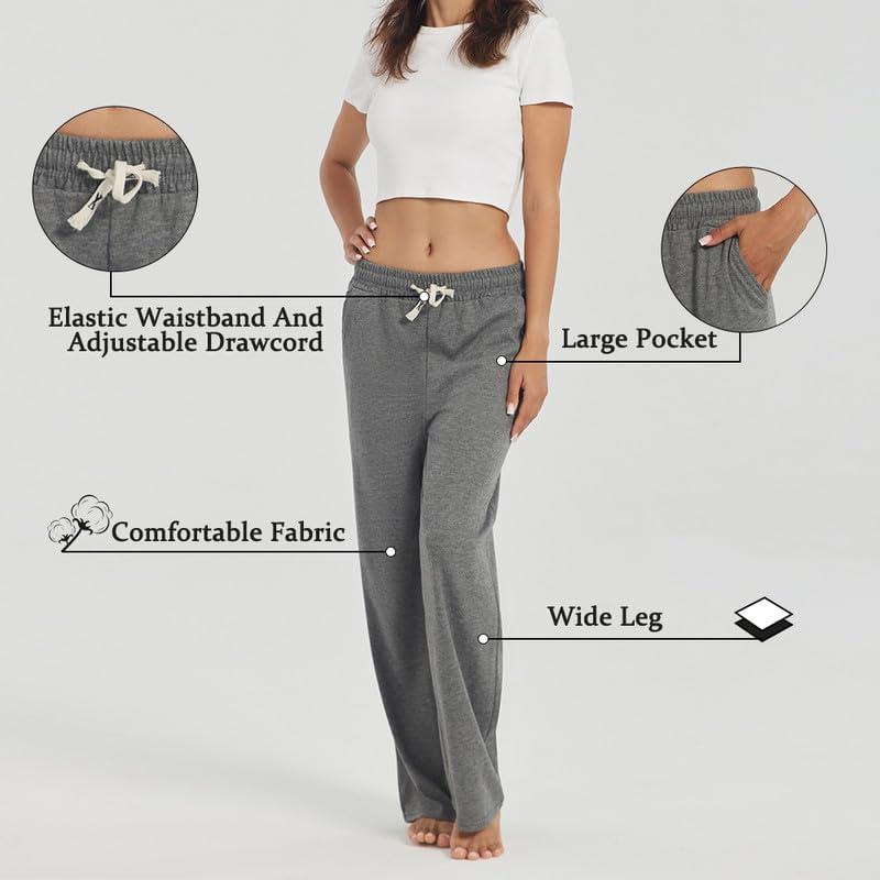 3-Pack Women's Lounge Pants, Wide Leg Sweatpants with Pockets - Image 3
