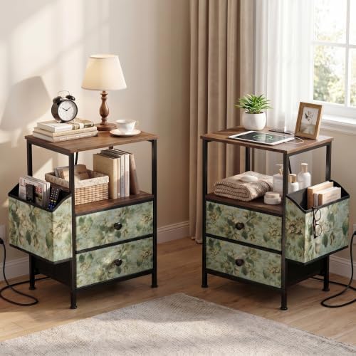 MALOL Night Stands for Bedrooms Set of 2 with Charging Station&Light Strip by MALOL