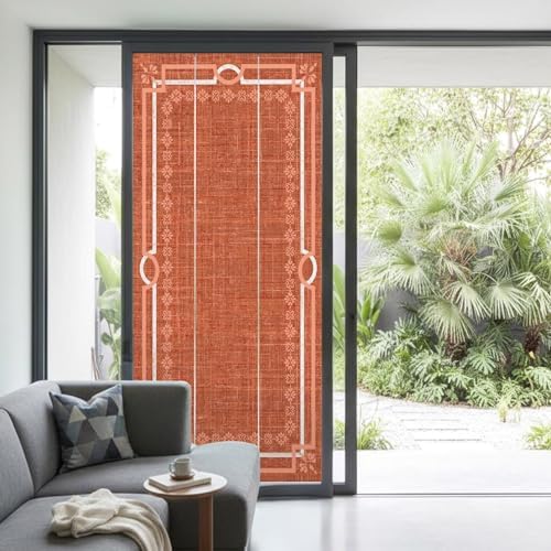 Window Privacy Film Frosted, Burnt Orange Botanical Non-Adhesive Static Cling Window Tint, Vintage Florals Geometric Minimalist Insulated Windows Frosted Films for Living Room, 35.4 x 78.7 Inches - Image 2
