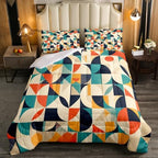 Erosebridal Teal Orange Geometric Toddler Bedding Set,Retro Abstract Aesthetic Comforter Set for Kids Room Decor,Colorful Quilt Bed Set Boho Style Down Comforter 2Pcs by Erosebridal