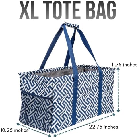 Extra Large Utility Tote Bag - Oversized Collapsible Beach Bag - Geo Navy - Image 4