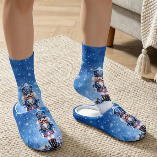 Jeiento Fuzzy Slippers and Crew Sock Set for Women Men Couple Warm Cozy Memory Foam House Shoes Soft Slip-on Slides for Home,Travel - Image 3