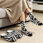Jeiento Winter Fuzzy Slipper and Crew Socks for Women,Adult Slip-on Close Toe House Slipper,Flat Comfort home Slides - Image 3