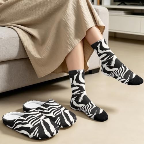 Jeiento Winter Fuzzy Slipper and Crew Socks for Women,Adult Slip-on Close Toe House Slipper,Flat Comfort home Slides - Image 3