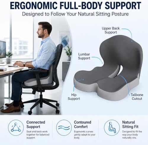 Orthopedic Seat Cushion – L-Shaped Lumbar Support Memory Foam Comfort for Long Sitting, Ergonomic Support for Office Chair, Wheelchair, Car & Travel (Dark Gray,1) - Image 3