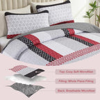WONGS BEDDING Boho Queen Size Quilt Set, Black Red Striped Bedspread - Image 4