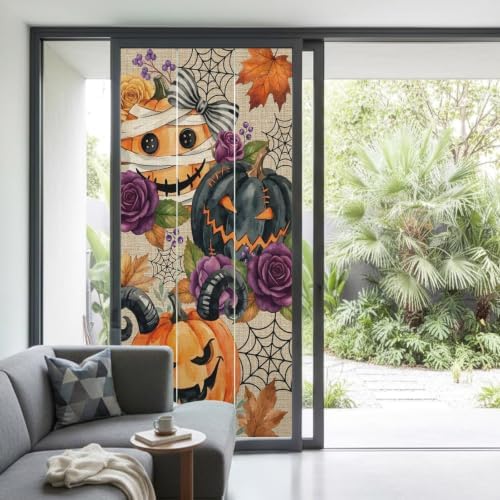 Window Privacy Film Frosted, Pumpkins Halloween Non-Adhesive Static Cling Window Tint, Black Horror Purple Floral Beige Insulated Windows Frosted Films for Living Room, 35.4 x 78.7 Inches - Image 2