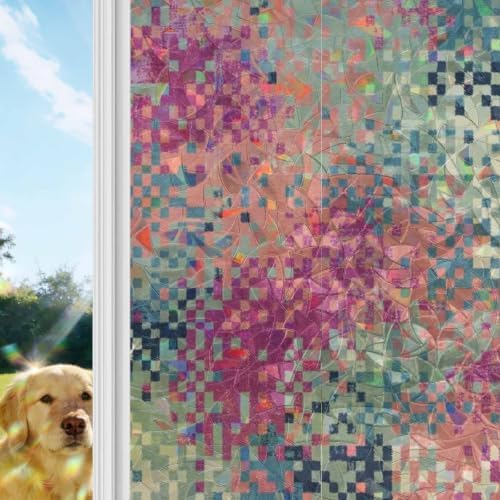 Window Privacy Film Static Cling, Colorful Geometric Decorative Stained Glass Window Film for Balcony Doors/Full-Length Windows/Tall Glass Panels, Modern Boho Blocks Abstract Art 23.6 x 78.7 Inches - Image 4