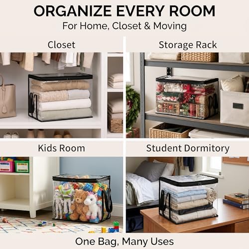 Clear Storage Bins with Lids, Plastic Storage Boxes and Closet Organizers for Under Bed Toy Storage, Foldable Moving Bags for Packing Clothes (Black-8PCS, Small: 12.6 x 9.5 x 9.8 in) - Image 6