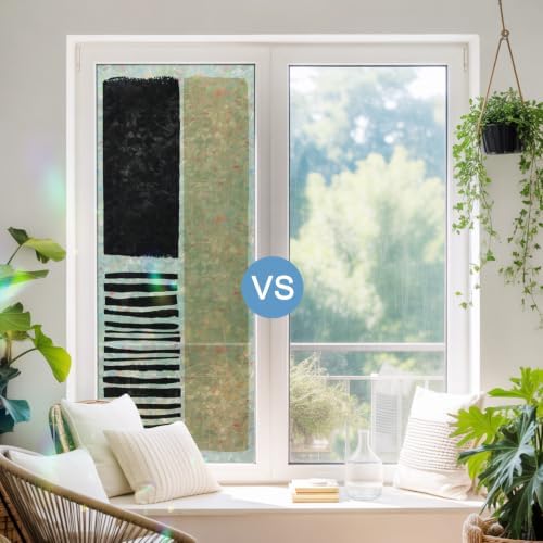 Beige Window Privacy Film Rainbow Static Cling Stain Glass Window Film for Glass Door, Decorative Heat Blocking Sunroof Decal Sticker for Car Home 35.4"x78.7" Modern Abstract Art Farmhouse Striped - Image 5