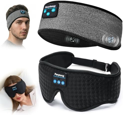 Sleep Mask and Bluetooth Headband Headphones Combo, Finally Sleep Through the Night on Your Side - Ultra-Thin Speakers Feel Like Nothing, 14+ Hour Battery, Headphones for Side Sleepers, Meditation by Perytong