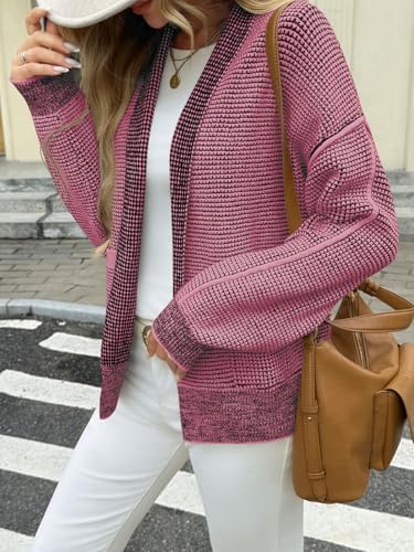 Saodimallsu Womens Open Front Cardigans Waffle Knit Sweaters with Pockets - Image 3
