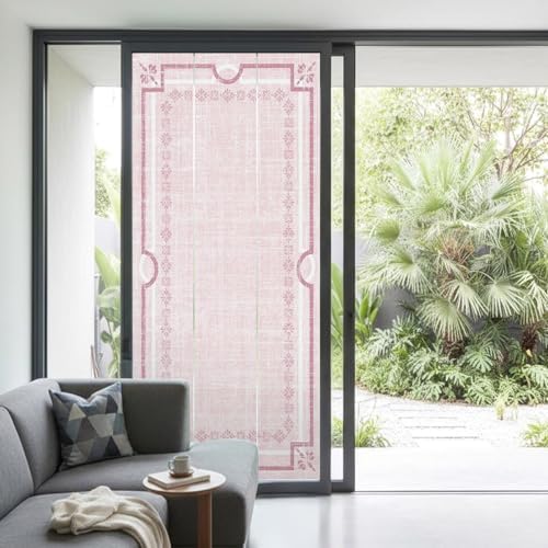 Window Privacy Film Frosted, Blush Pink Botanical Non-Adhesive Static Cling Window Tint, Vintage Florals Geometric Minimalist Insulated Windows Frosted Films for Living Room, 35.4 x 78.7 Inches - Image 2