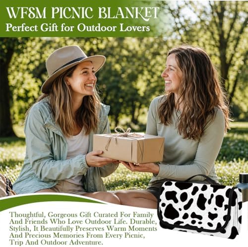 WFSM Cow Print Picnic Mat 80x60 Inch, Cow Lover Gifts, Black and White Outdoor Play Mat for Adults and Toddlers Waterproof Sandproof Beach Blanket Travel Camping Rug - Image 6