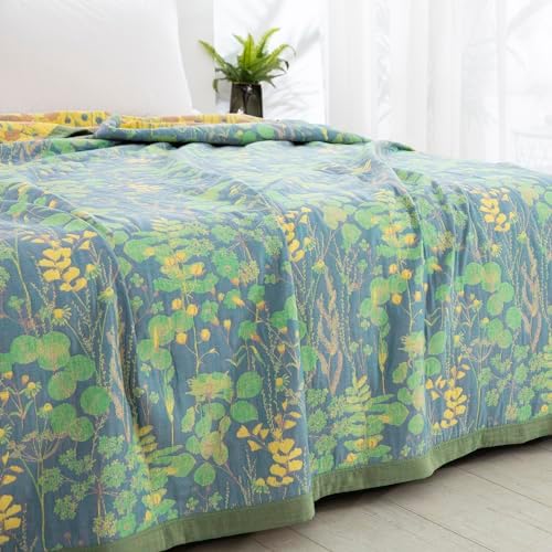 100% Cotton Muslin Botanical Blanket Jacquard Floral Plants Pattern Quilt, Soft Bed Cover Lightweight Breathable Gauzy Reversible Bedspread Coverlet Full/Queen(78"x94"), No Pillow Sham - Image 5