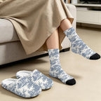 Toile de Jouy Fuzzy Slipper with Socks for Women Cozy Slipper Indoor - Image 4