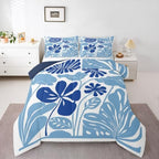 Erosebridal Abstract Blue Flower Queen Comforter Set for Kids Boho Floral Bedding Sets Retro Vintage Aesthetic Quilt for Girls Teens Women Bedroom Modern Minimalist 70S Bedding Comforter Sets by Erosebridal