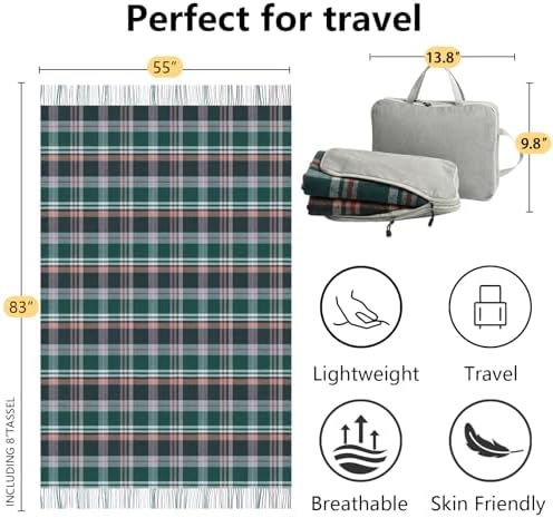 Pure Wool Plaid Throw Blanket,Super Soft Lightweight Home Decorative Throw - Image 3
