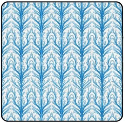 White Blue Leaf Print Large Zipper Picnic Blankets 78.7"x78.7" by Unknown