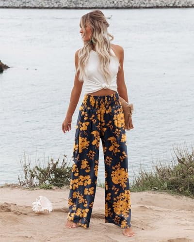 Angerella Womens Elastic High Waisted Palazzo Pants Casual Wide Leg Long Lounge Pant Trousers with Pocket - Image 2