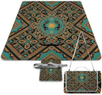 Large Foldable Picnic Blanket Teal Southwestern Southwest Design Native African American Indian Flute Outdoor Picnic Mat Waterproof Beach Blanket for Park Camping by Unknown