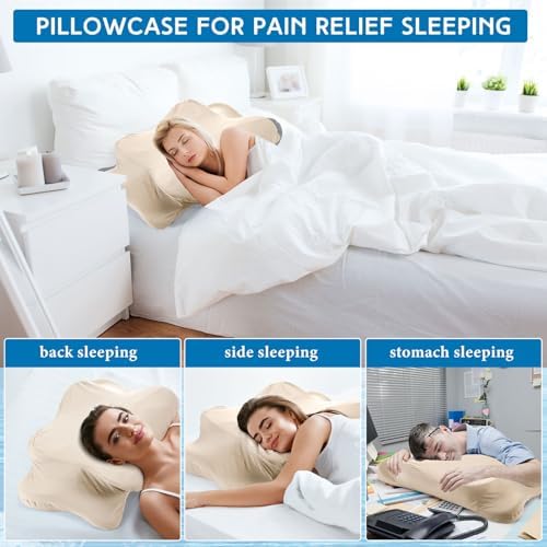 Hahafelt 2 Pcs Cooling Cervical Neck Pillowcase with Envelope Closure (Only Pillowcase) Ergonomic Pillow Case Smooth Soft Cool Case for Side Back Stomach Sleepers(Champagne,Standard Size) - Image 5