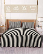 Black Striped Bed Skirts for Queen Bed 18 Inches Drop, Wrap Around Bedskirt Dust Ruffle Pleated Bedspread Modern Simple Farmhouse Beige Vintage Fitted Sheet with 2 Decorative Pillowcase 30"x20" - Image 2