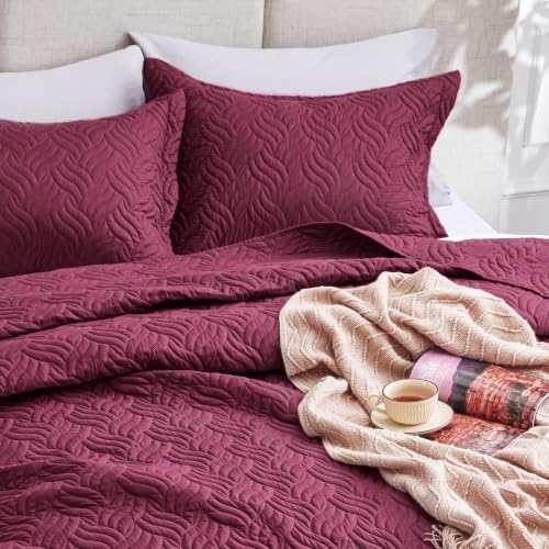 Love's cabin Full Quilt Set, Lightweight Bedspread Comforter, Burgundy - Image 7