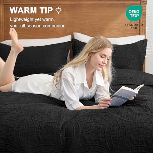 Love's cabin Quilts for Full Bed Black Bedspreads Bedding Set - Lightweight Bedspread Comforter - Coin Pattern Bedding Coverlet for All Season - 3 Pieces (1 Quilt, 2 Pillow Shams) - Image 4