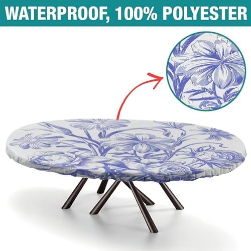 Tablecloth for Oval Table, Plaid Pattern Printed on Fitted Oval Tablecloth, for Home & Daily Use Nightstands, Fits for 60" x 84" Oval Tables - Image 2