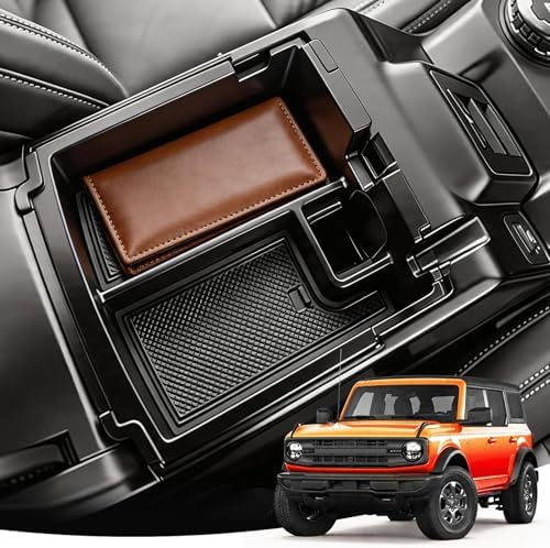 Upgraded Double Layer Center Console Organizer for Ford Bronco 2026 2025 4 Door, Armrest Storage Box with Non-Slip Mat for Bronco Interior Accessories (Not Compatible with Sport/2 Door) by Unknown