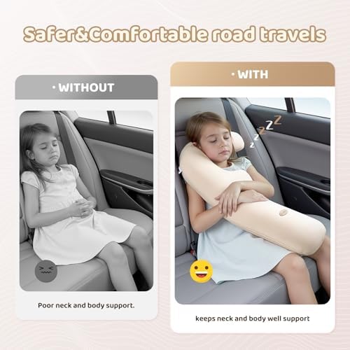 FLORICH Memory Foam Kids Travel Pillow, Car Sleeping Pillow, F-Shape Car Pillows for Adults and Children, Traveling Car Pillow for Kids with Removable Pillowcase (Dark Beige) - Image 3