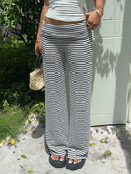 ZAFUL Women's Striped Pants Fold Waist Wide Leg Pants Lounge Pajama Pants - Image 4