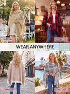Yousify Women’s Shawl Wrap Plaid Knit Poncho Cape Sweater - Image 6