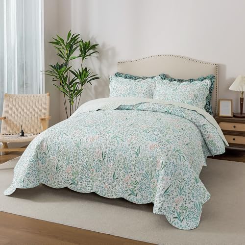 HoneiLife Botanical Quilt King Size - Spring/Summer Quilts 3-Piece, Microfiber Bedspreads Wildflower Coverlets Floral Quilt Sets Lightweight Bed Cover, Queen Quilt Bedding Sets All Season Use - Image 2