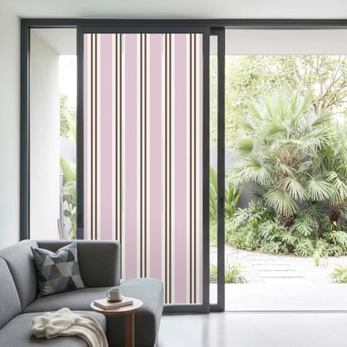 Window Privacy Film Frosted, Pink Brown Striped Non-Adhesive Static Cling Window Tint, Modern Farmhouse Vertical Stripes Insulated Windows Frosted Films for Living Room, 35.4 x 78.7 Inches - Image 2