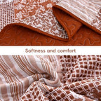 Mybedsoul Burnt Orange Boho Quilt Queen Size, Patchwork Fall Bedding Set - Image 4