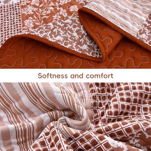 Mybedsoul Burnt Orange Boho Quilt Queen Size, Patchwork Fall Bedding Set - Image 4