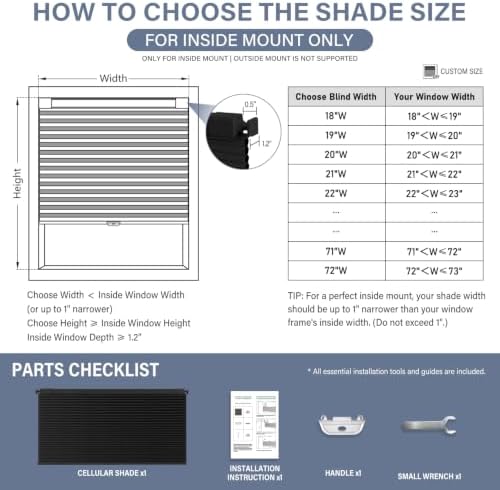 AOSKY No Drill Cordless Blackout Cellular Shades, 19" W x 64" H, Black - Image 2