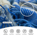New Zealand Virgin Wool Throw Blanket, Indoor and Outdoor Blankets and Throws, Comfortable Soft Blanket with Fringes and Tartan Pattern, 67 x 79 in, Queen Size, Blue and White - Image 4
