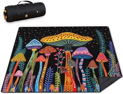 Mushroom Picnic Blankets Waterproof Foldable Picnic Outdoor Blanket 80"x 80" Picnic Mat 3-Layer Thicking Outdoor Foldable Blankets Sandproof Lightweight Beach Blankets with Strap Machine Washable by Unknown