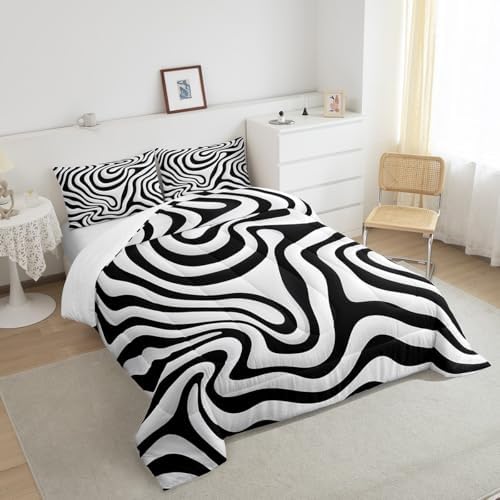 Erosebridal Black and White Toddler Bedding Set,Modern Abstract Aesthetic Comforter Set for Kids Bedroom Decor,Geometric Quilt Bed Set Minimalist Artwork Down Comforter with 1 Pillowcase - Image 4